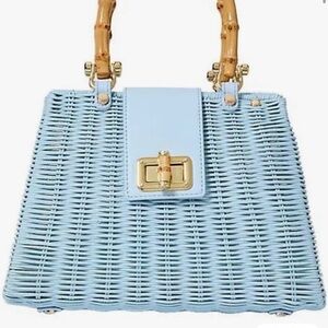 ISO Lily Pulitzer Leena Bluette Wicker Top Handle Satchel with Bamboo Handles